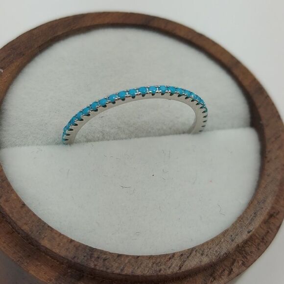 Turqouise Sterling Silver Band Stacking Ring Blue - Picture 2 of 11